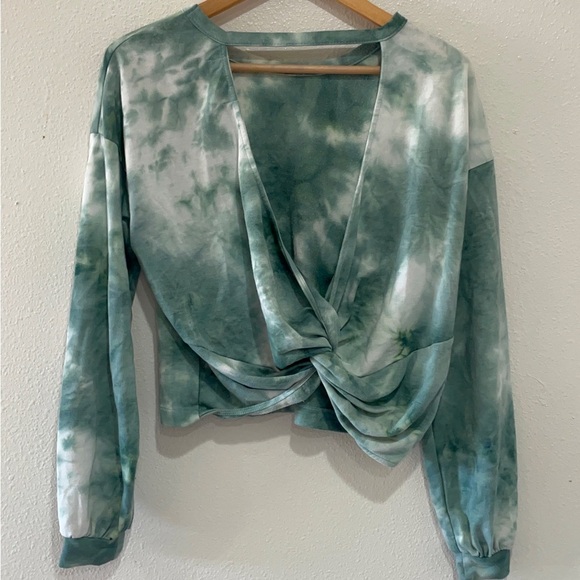 Teal open back Tie-Dye Women's Sweatshirt - Picture 3 of 10